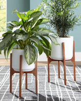 A2Z Furniture - Ashley Furniture - Dorcey Planter (Set of 2) - Planter Set (Set of 2) / White/Brown - A2000427